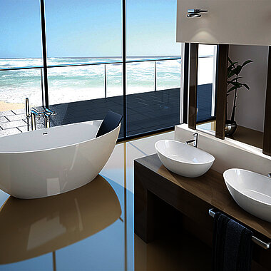 Badezimmer mit Doppelwaschbecken