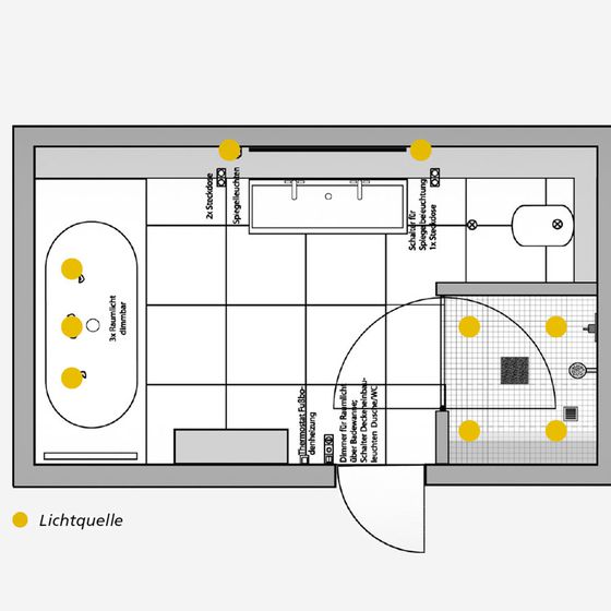 Planungsskizze Lichtkonzept für das Badezimmer